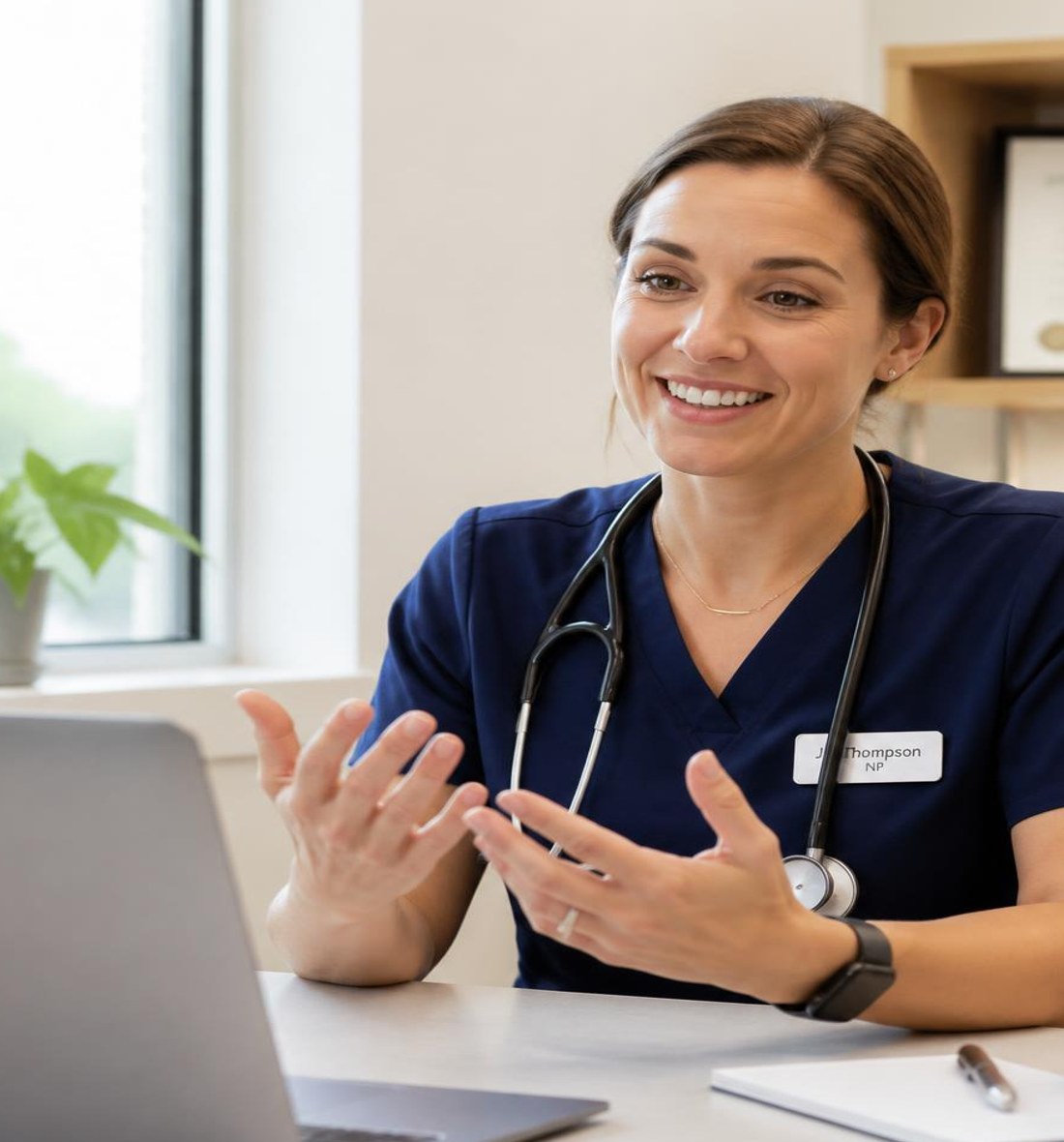 An Edgerton Hospital nurse practitioner speaking with a patient during a video visit